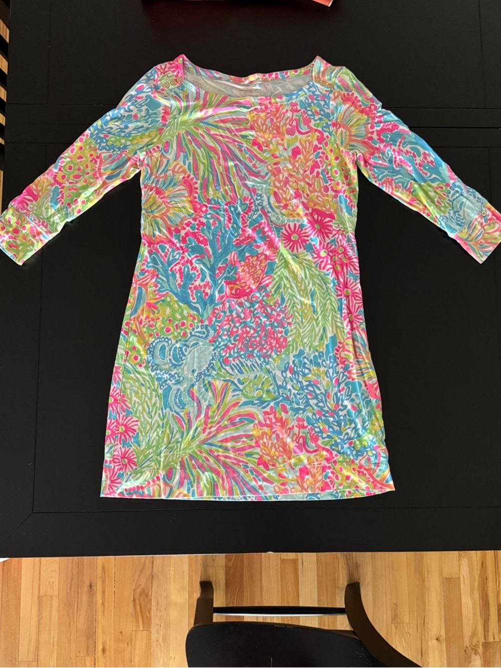 Lilly Pulitzer Pink, Blue & Green Floral Long Sleeve Shift Dress
